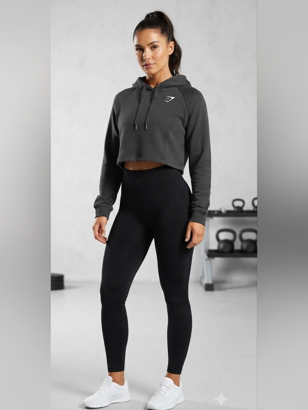 Gymshark Training Black Cropped Hooded Sweatshirt Size Medium M